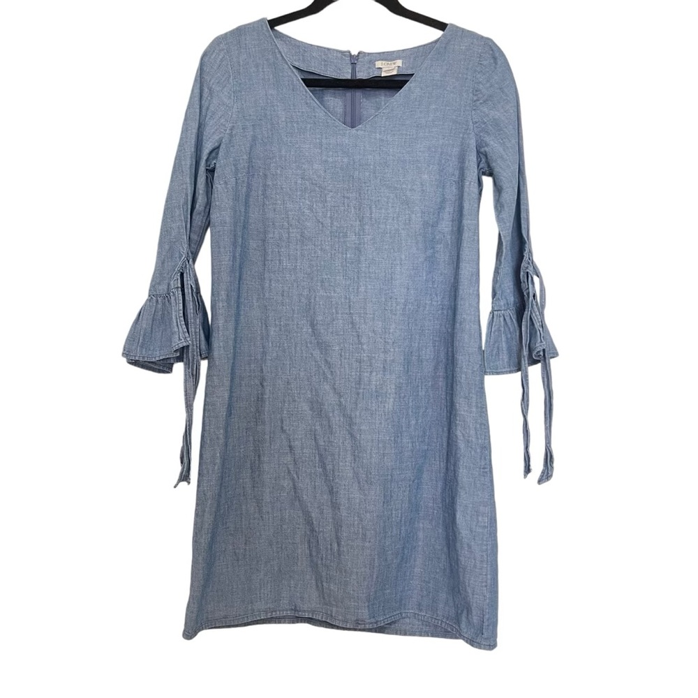 J. Crew Sz 2 Blue Chambray  Denim Dress Bell Sleeve Lightweight Cotton Women's